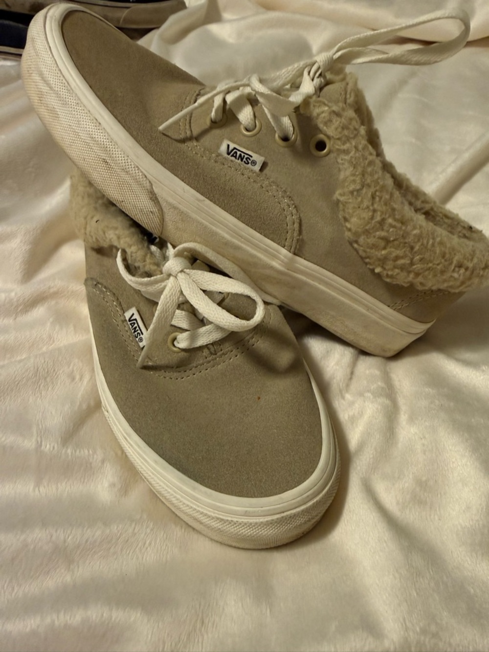 Vans Taupe Suede Low-Top Sneakers with Sherpa Lining